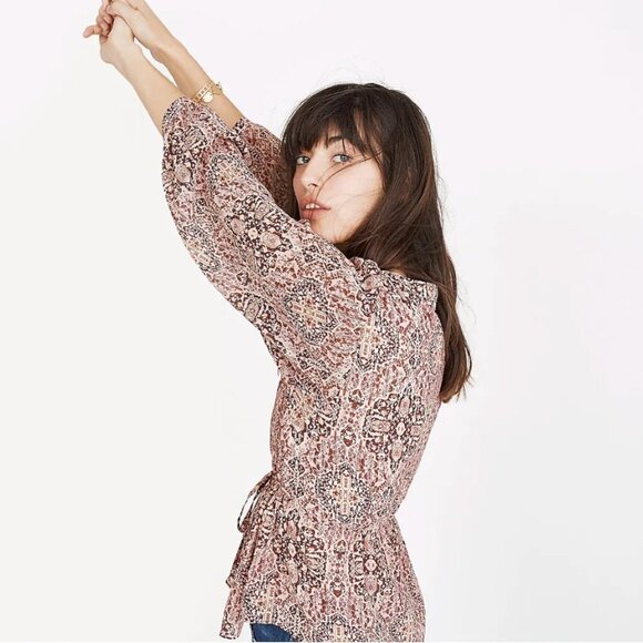 Madewll Drawstring Waist Lined Top in Mauve Kaleidoscope Print EUC Size Small - Picture 2 of 7